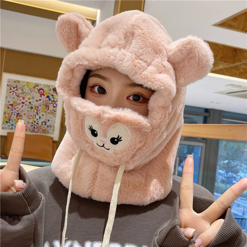 Ere1 Nón Trùm Đầu Kèm Khẩu Trang Giữ Ấm Chống Gió Hình Gấu Dâu Tây Dễ Thương Cho Nữ