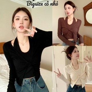 Set áo croptop nữ bigsize áo thun kiểu tay dài xoắn ngực kèm áo cổ yếm lên phom dễ thương g218