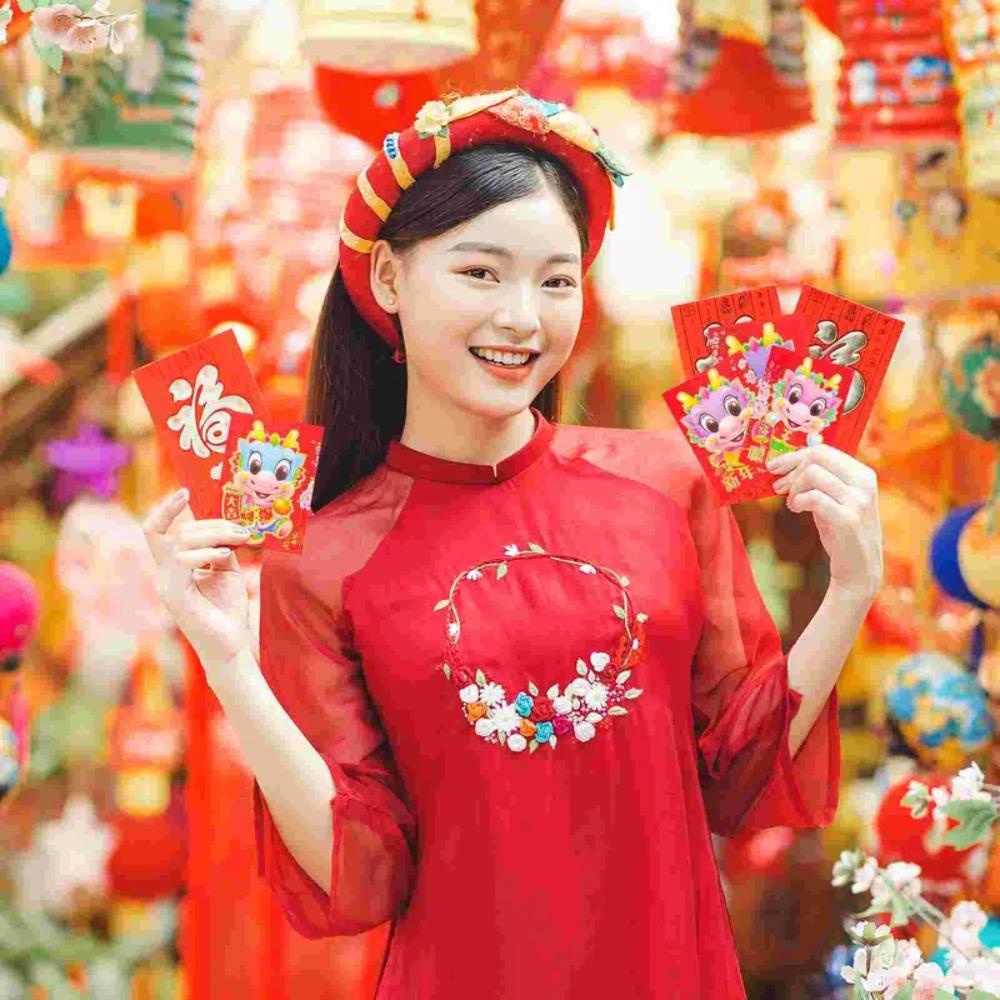 Back2life set 12 Bao Lì Xì Đỏ May Mắn Họa Tiết Thần Tài Trung Hoa