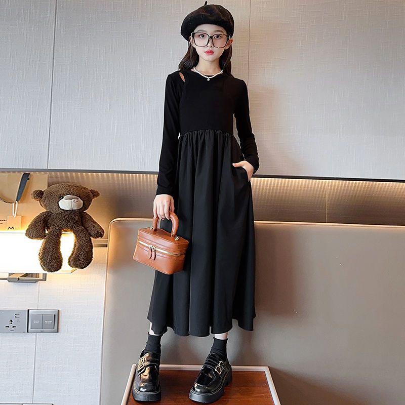 Đầm Dệt Kim Tay Dài Phong Cách hepburn Thời Trang Cho Bé Gái Kích Thước 120-170