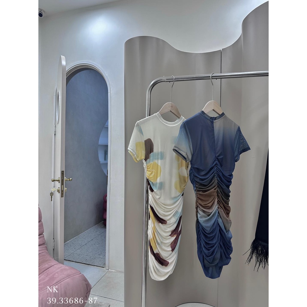 Đầm body lưới loang nhúng eo y2k