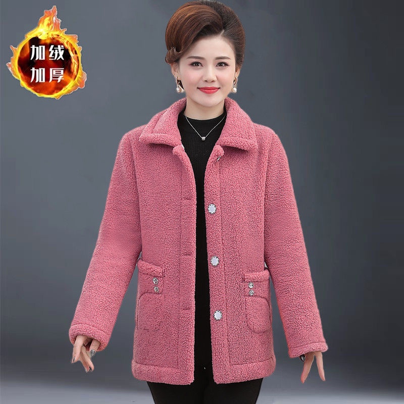 Áo Khoác Lót Lông Cừu Dày Dặn Tay Dài Thời Trang Thu Đông 2023 Cho Phụ Nữ Trung Niên