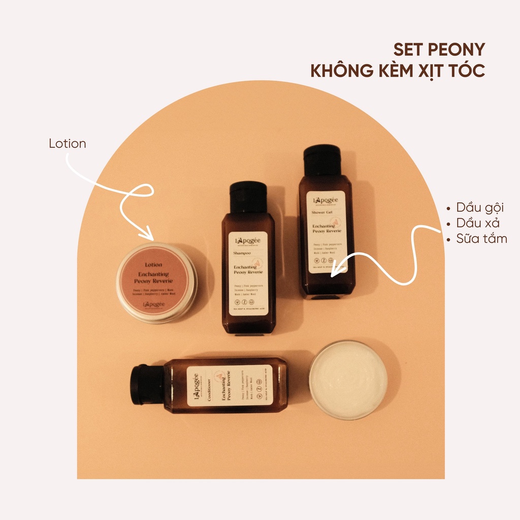 SET QUÀ TẶNG COMBO SỮA TẮM DẦU GỘI XẢ NƯỚC HOA XỊT TÓC CHĂM SÓC CÁ NHÂN HƯƠNG NƯỚC HOA PEONY CHÍNH HÃNG L'APOGÉE