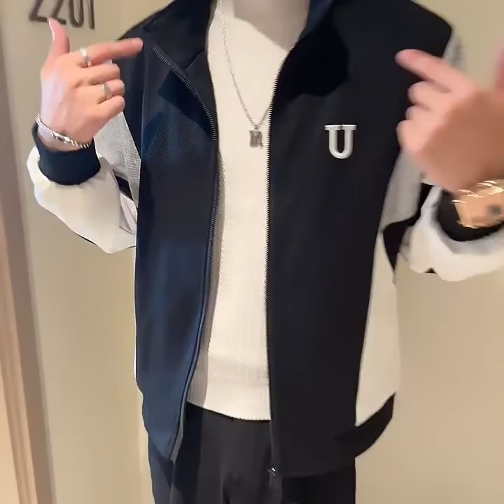 Áo Khoác Bóng Chày Cổ Đứng Phối Màu Tương Phản Thời Trang Cao Cấp Cho Nam