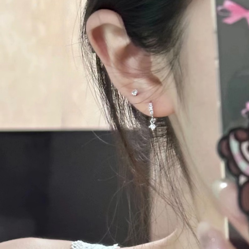 We flower Bông Tai Mạ Bạc 925 Hình Tròn Đính Đá Thời Trang Dành Cho Nữ