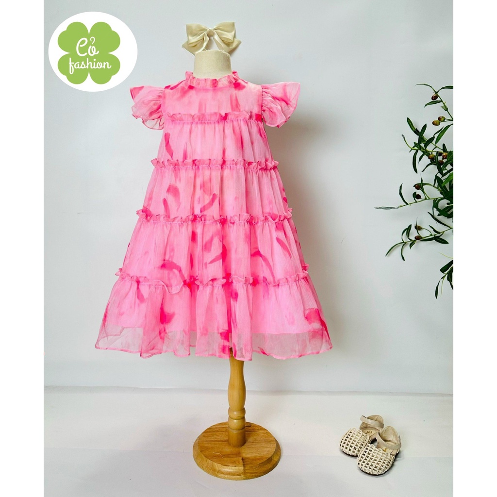 Váy tơ cho bé gái loang màu cổ thắt nơ siêu nhẹ siêu xinh Cỏ fashion