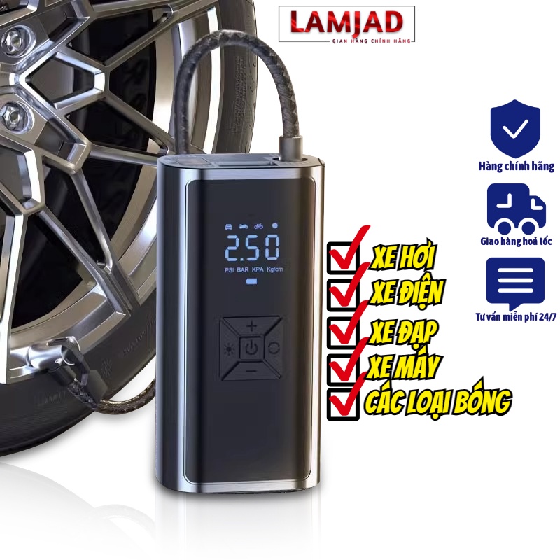 LAMJAD Máy Bơm Lốp Xe Hơi Không Dây Chuyên Dụng Chất Lượng Cao Thổi Phồng Nhanh