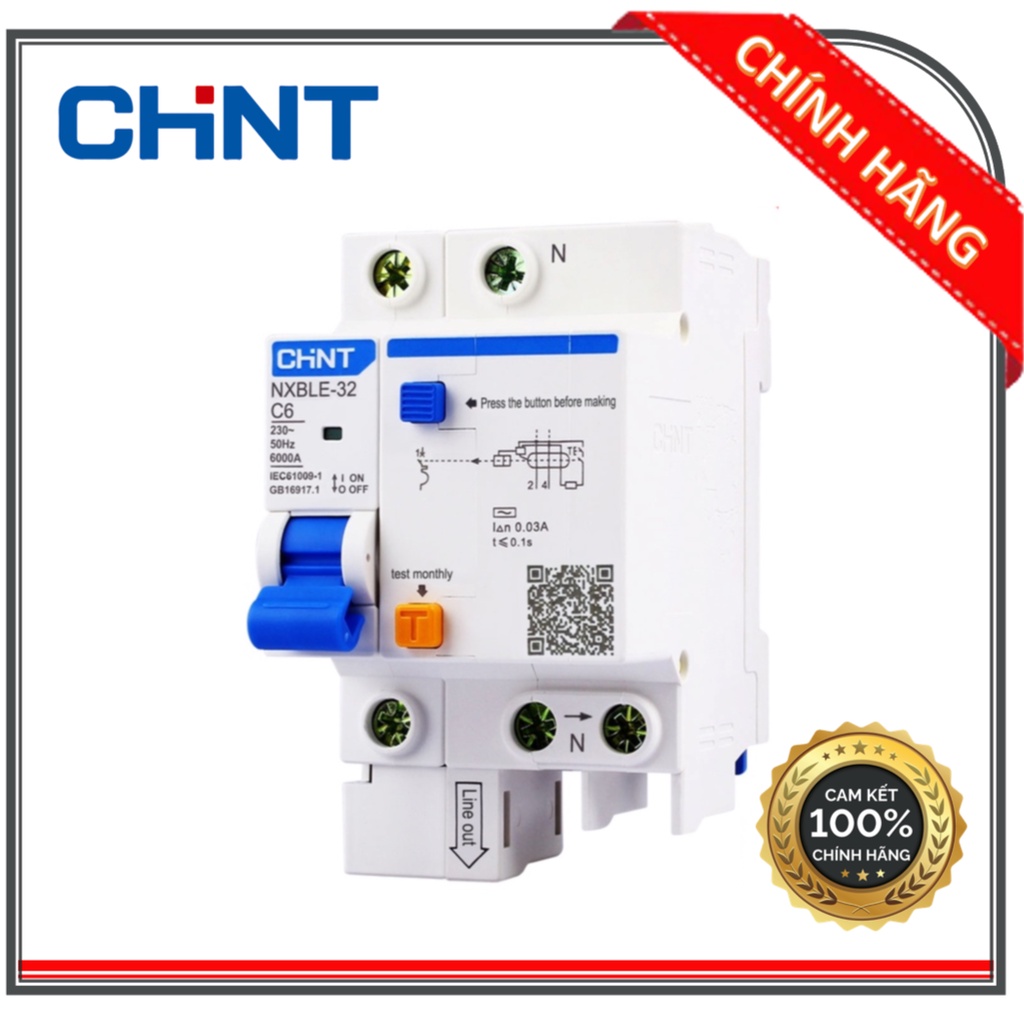 (HCM) Aptomat Chống Giật,RCBO Chint NXBLE-32 1P+N 10A - 63A(Chính Hãng)