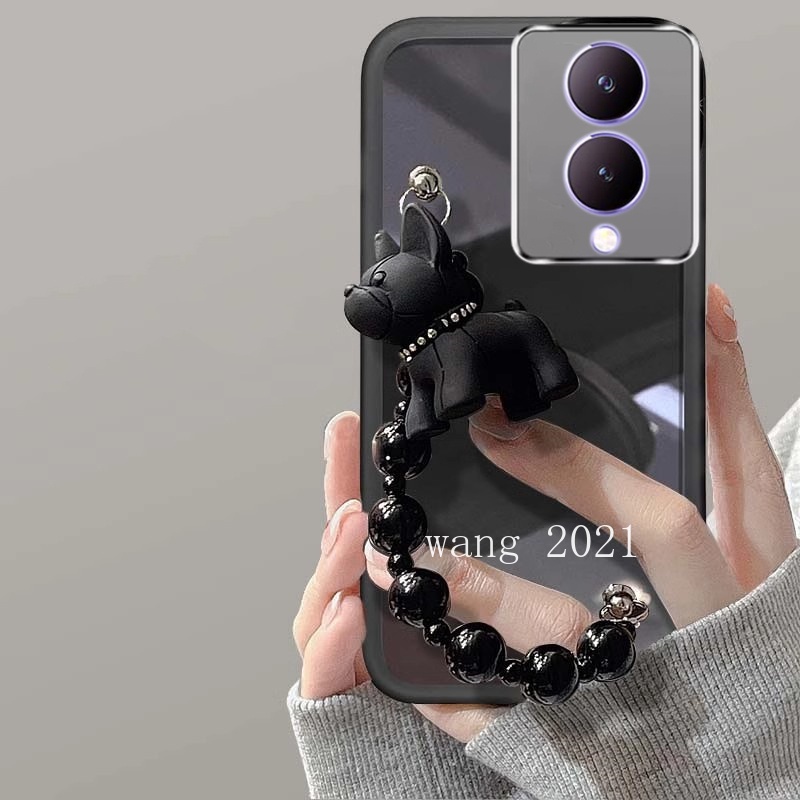 Ốp Điện Thoại Dẻo Trong Suốt Màu Trơn Kèm Vòng Đeo Tay & Búp Bê Dễ Thương Cho vivo y17s 5g 2023 vivoy17s