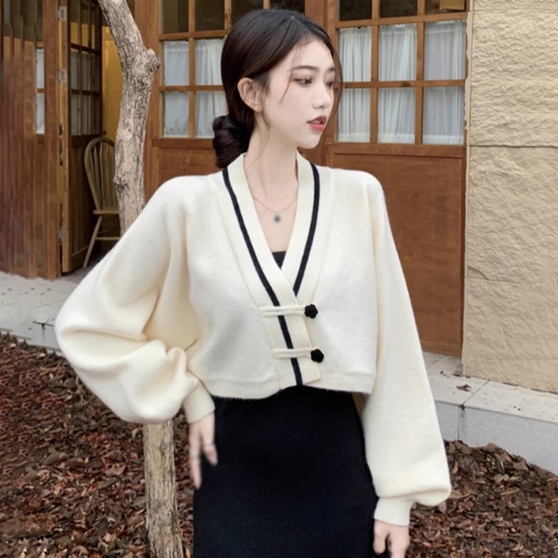 Áo Khoác cardigan Dệt Kim Tay Dài Cổ Chữ v Dáng Rộng Phong Cách Trung Hoa Ngọt Ngào Dành Cho Nữ