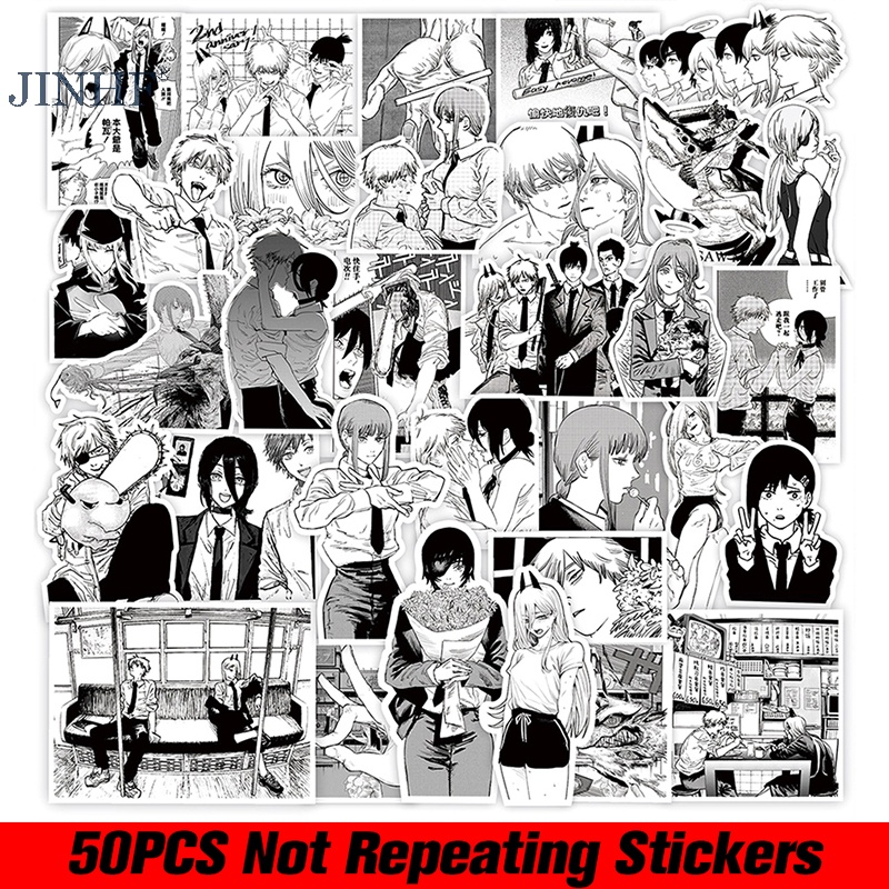 Set 50 Sticker Dán laptop Chống Thấm Nước Hình anime Màu Trắng Đen