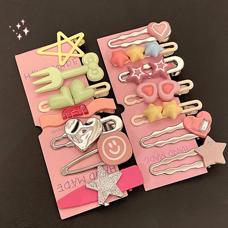 Set 7 Kẹp Tóc Ngôi Sao Bằng Kim Loại Màu Hồng Ngọt Ngào Cho Bé Gái