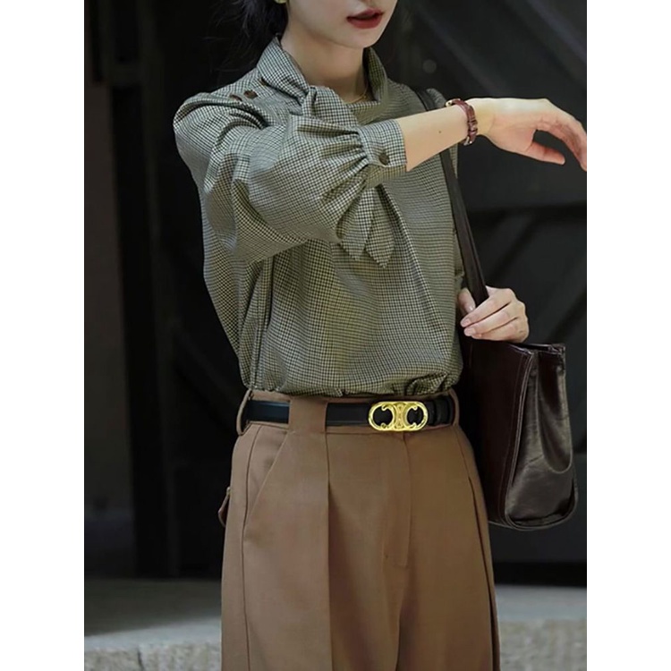 Áo Sơ Mi Họa Tiết Kẻ Sọc Phong Cách Phương Tây Thời Trang Xuân Thu Cho Nữ