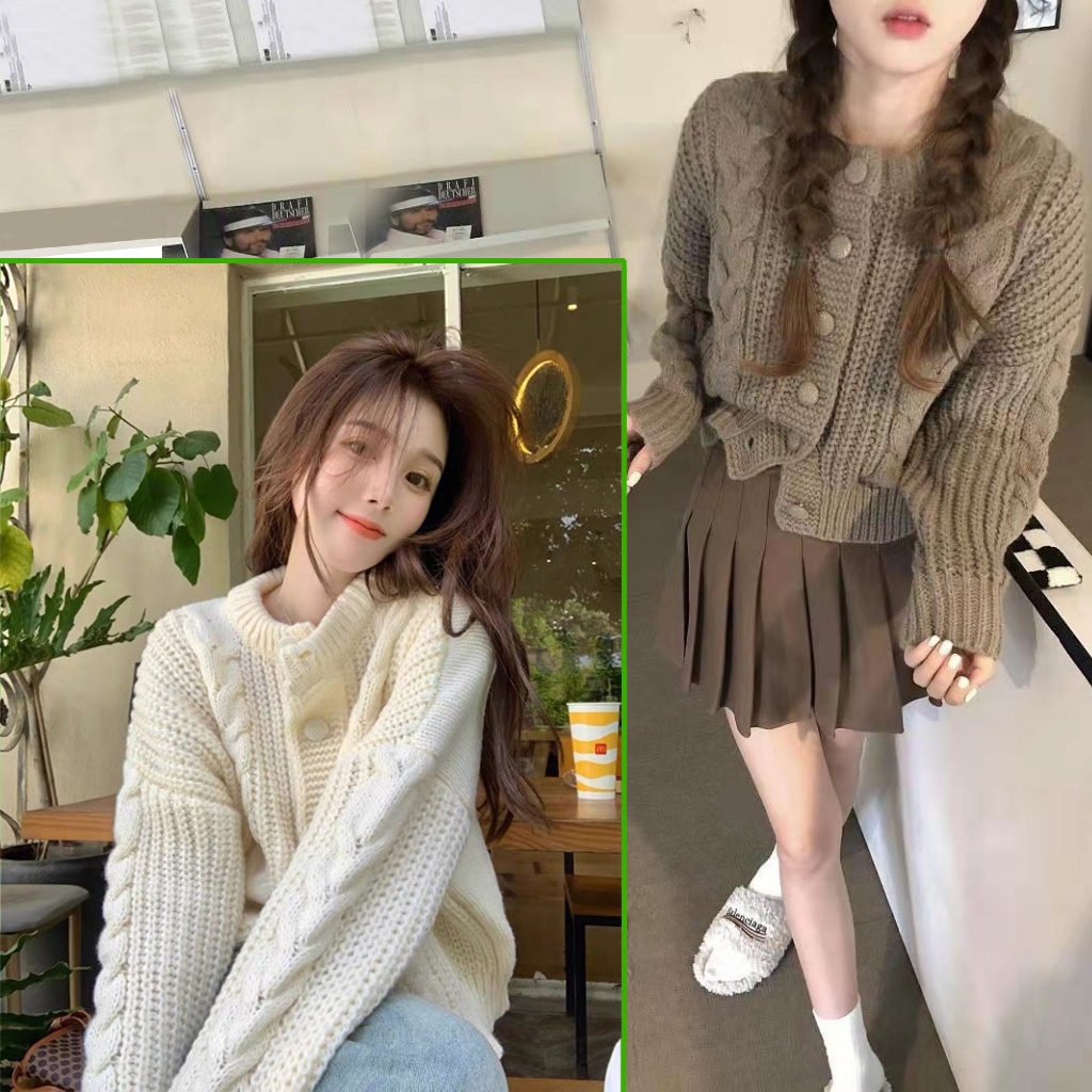 Áo Khoác, Áo Len Cardigan, Áo Choàng Hình Thừng Chất Dày Phong Cách Hàn Quốc Cho Nữ