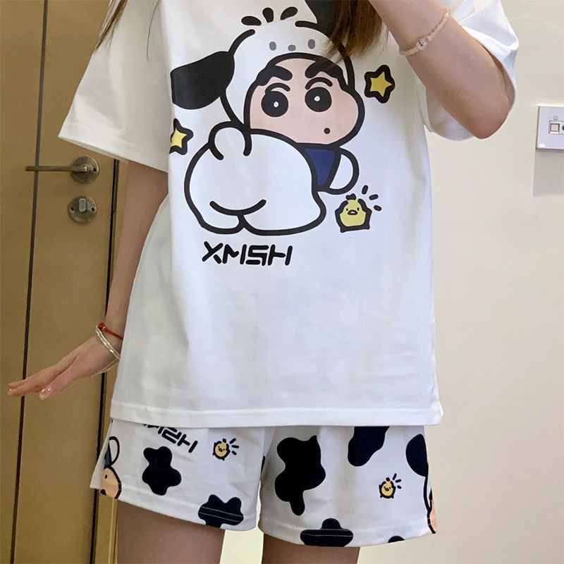 Quần Short Pijama Mềm Mại Thoải Mái In Họa Tiết Hoạt Hình Cậu Bé Bút Chì Đáng Yêu