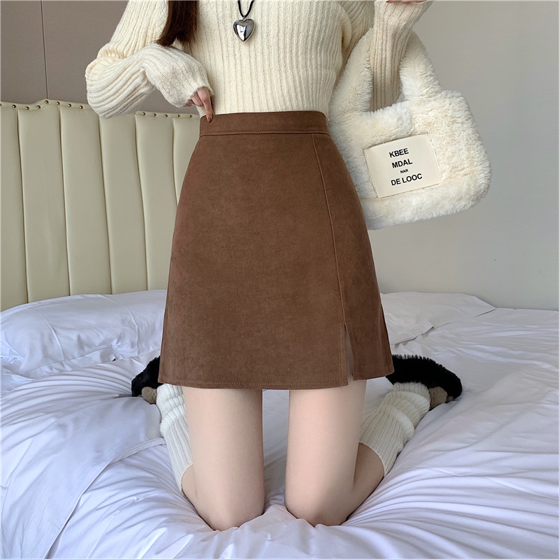 Xj-quần Váy Chữ A Lưng Cao Xẻ Tà Ôm Dáng Mùa Thu Đông Phong Cách Hàn Quốc Cho Nữ