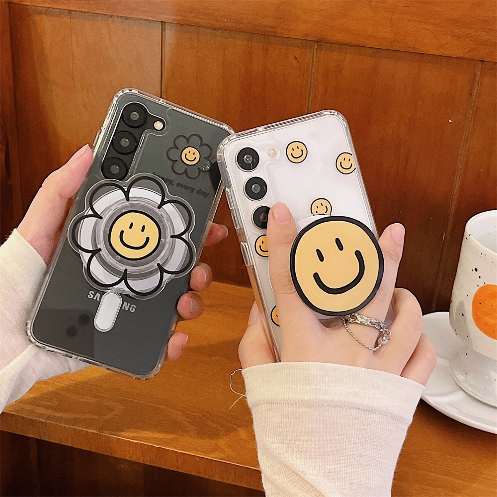Ốp Điện Thoại tpu Mềm Trong Suốt Chống Rơi Hình Hoa Mặt Cười Cho samsung s23 + s22 + ultra samsung s22 s23 plus
