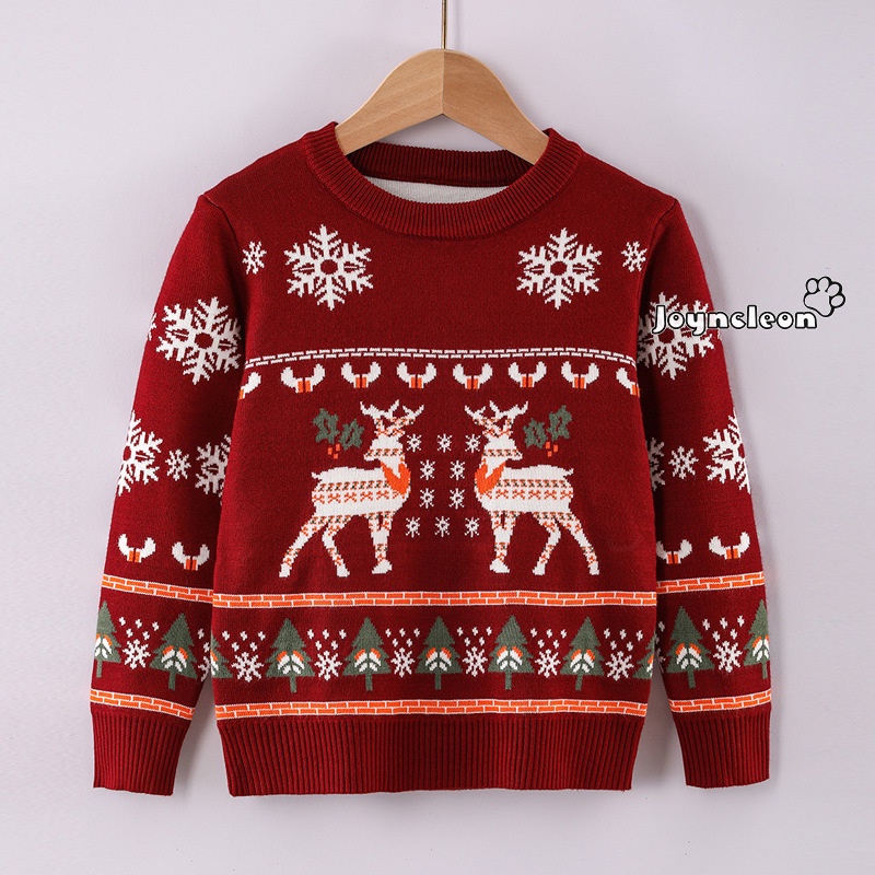 Joyncleon Áo sweater Dệt Kim In Hình Tuần Lộc Giáng Sinh Thời Trang Thu Đông Cho Bé