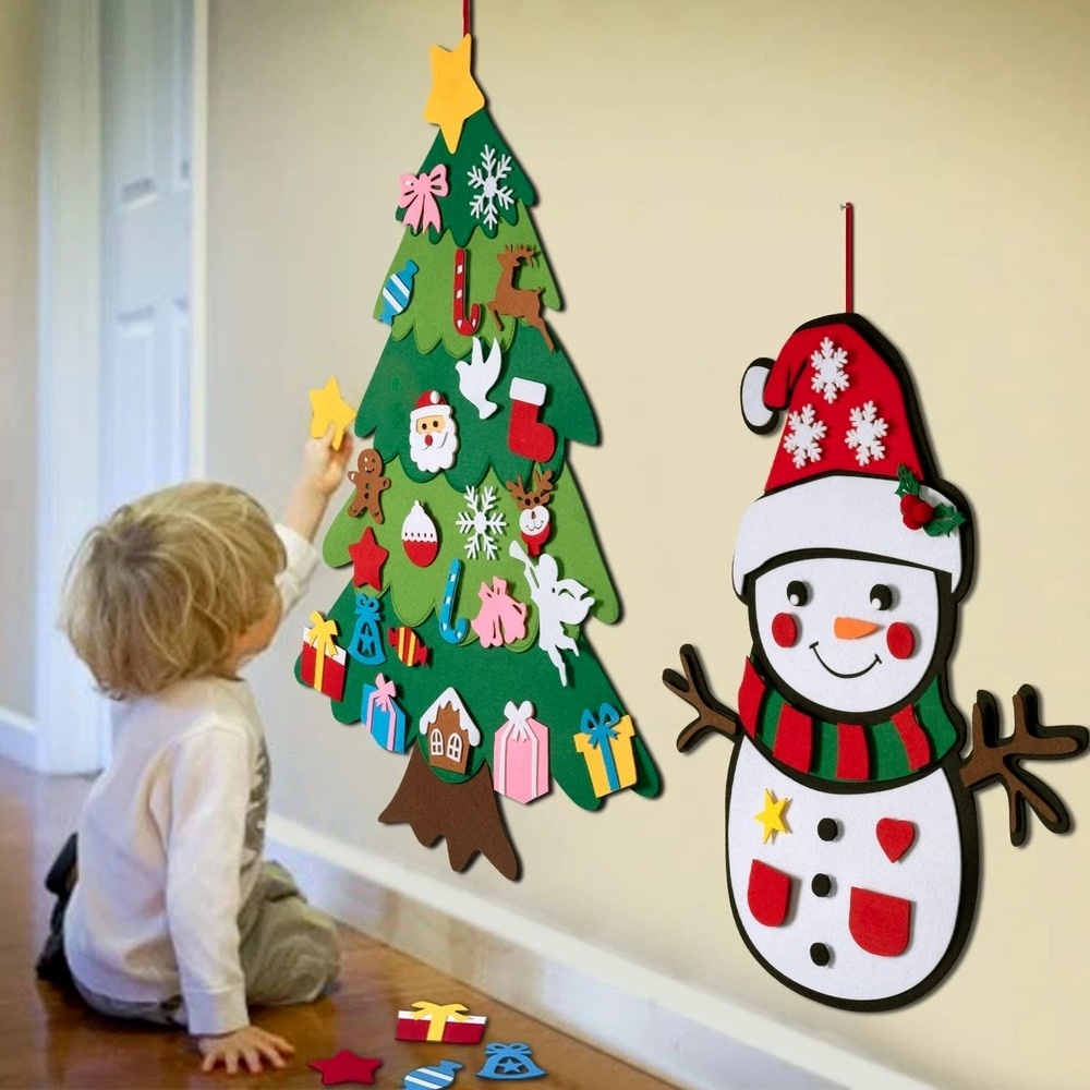 FELT CHRISTMAS TREE DIY WALL HANGING XMAS TREE ORNAMENTS GIFT FOR BOY GIRL DOOR WALL ORNAMENT DECOR BABY MONTESSORI TOYS