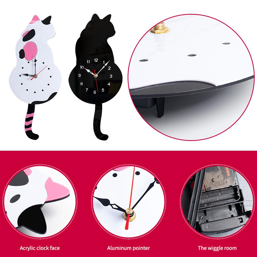 Đồng Hồ Treo Tường Trang Trí Phòng Khách Hình Mèo Đuôi Xích Đuôi Hoạt Hình x6p9