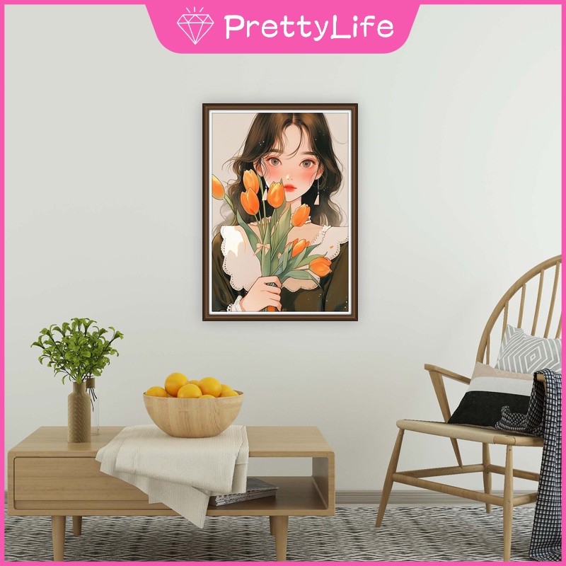 Bộ Tranh Đính Đá 5d Tự Làm 30x40cm Hình Cô Gái Và Hoa Hoạt Hình