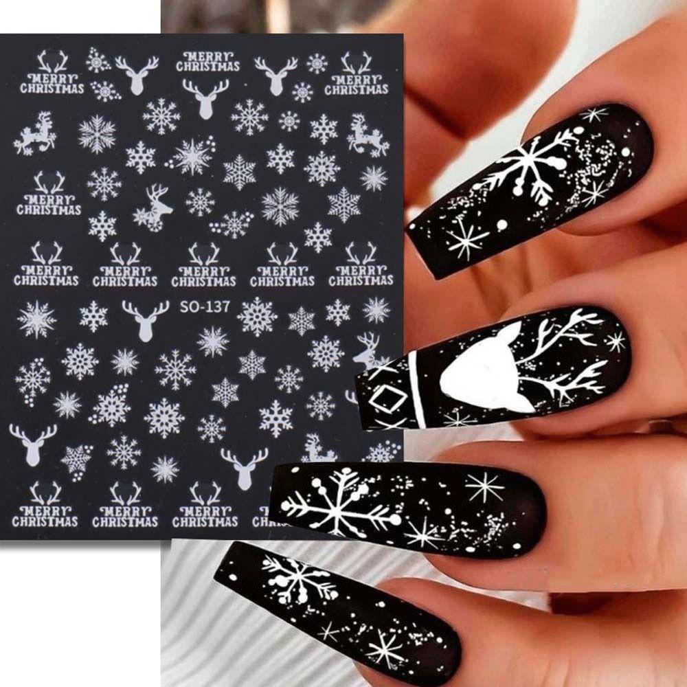 Fuhui Miếng Dán Trang Trí Móng Tay Hình Hoa Tuyết / Ông Già Noel / Người Tuyết Màu Trắng / Bạc Phong Cách Hàn Quốc