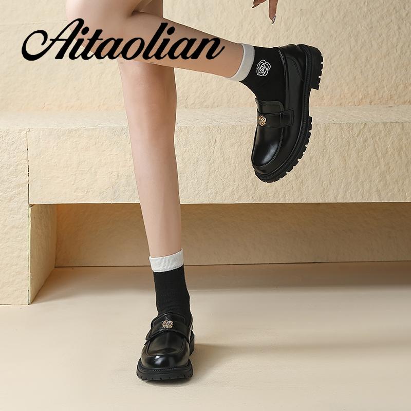 Giày Lười Đế Mềm Dày 5cm Bằng Da Có Khóa Kim Loại Dành Cho Nữ