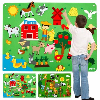 3.5Ft Children's Teaching Felt Board Farm Animals Felt-Board Story Set Early Learning Interactive Play Set for Kids Toddlers