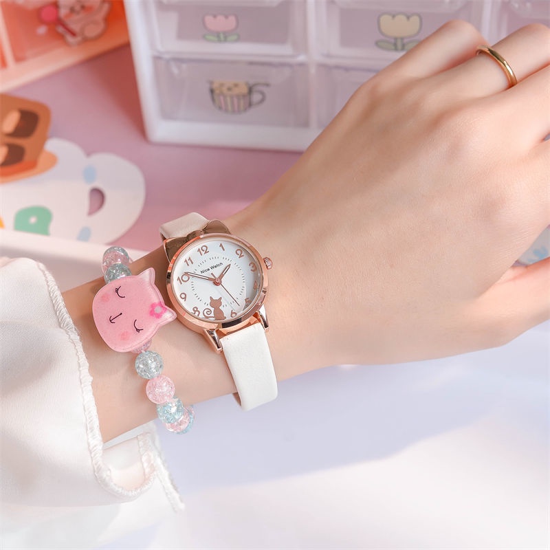Bộ Đồng Hồ Đeo Tay Hình Mèo Hoạt Hình Đáng Yêu Dành Cho Trẻ 5 Tuổi