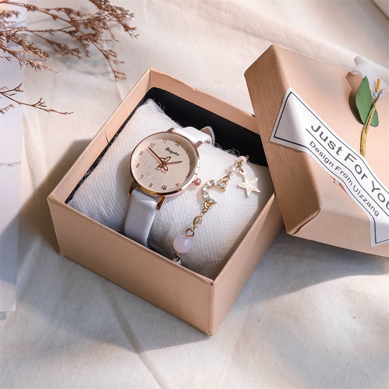 Đồng Hồ Nữ Dây Da Mặt Hình Bướm Nhỏ Xinh Xắn