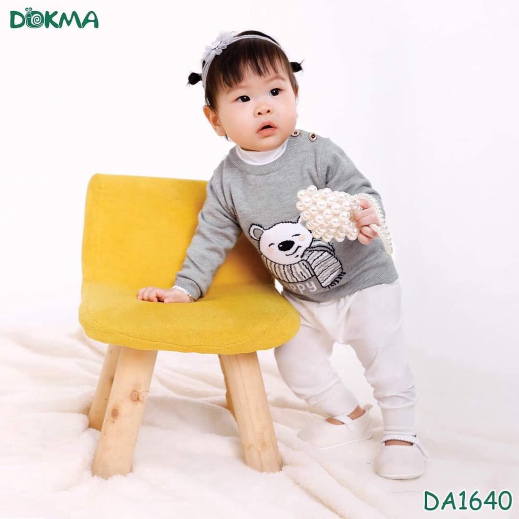 DA1640 Áo len thu đông cổ tròn cài vai bé trai - bé gái Dokma  cho bé từ sơ sinh