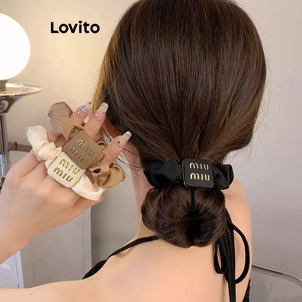 Lovito Dây buộc tóc họa tiết trơn thông thường cho nữ LNA32330 (Cà phê/Trắng nhạt/Đen)