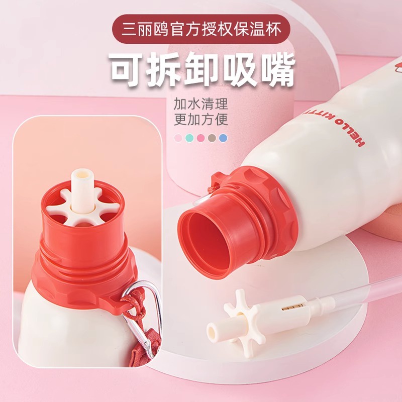 Bình Nước Giữ Nhiệt 600ml Chất Liệu Inox 316 Họa Tiết Hoạt Hình sanrio Dễ Thương