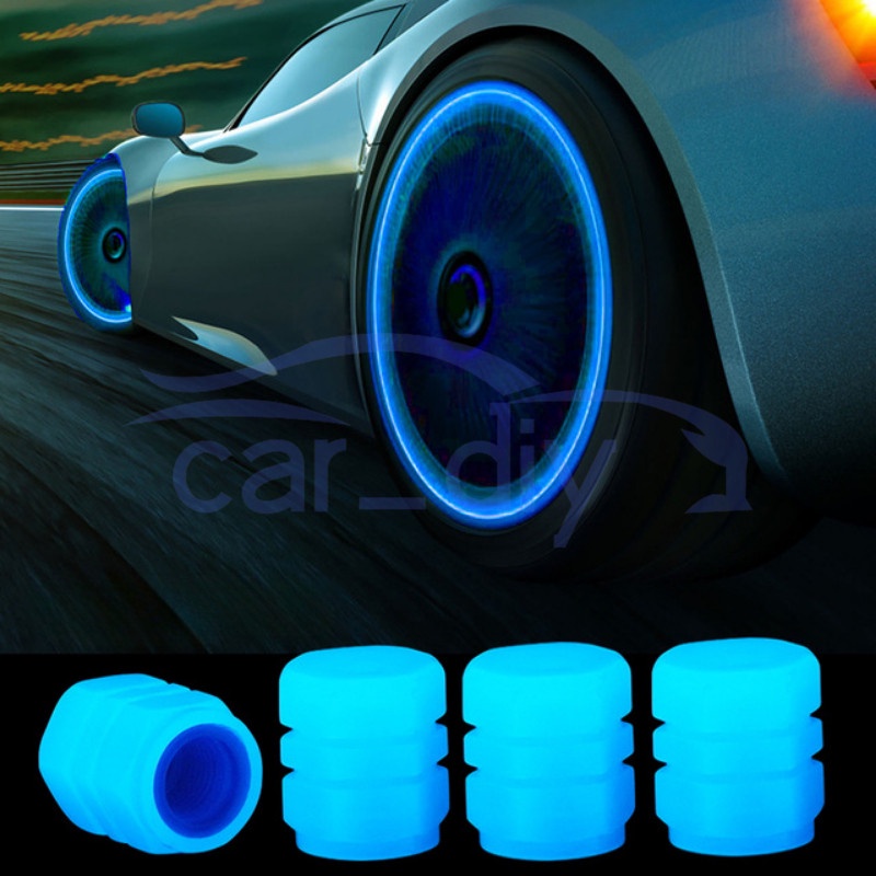 Bộ 4 Nắp Van Phát Sáng Trang Trí Bánh Xe Hơi / Xe Máy Vào Ban Đêm