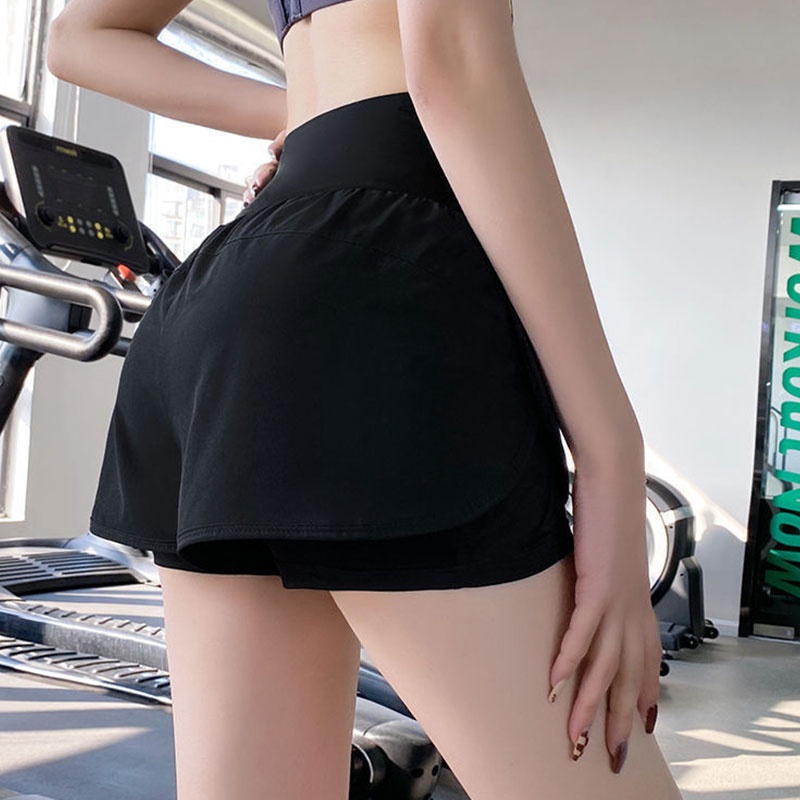 Koetsu Quần Short Thể Thao Giả Hai Mảnh Lưng Cao Thoáng Khí Chống Ánh Sáng Dành Cho Nữ