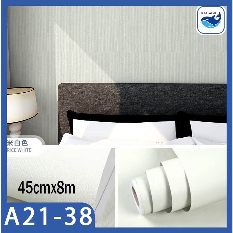 Giấy dán tường phòng ngủ màu trơn nhám dài 8M x 45cm có keo sẵn bóc dán, bề mặt chống thấm nước Blue Whale