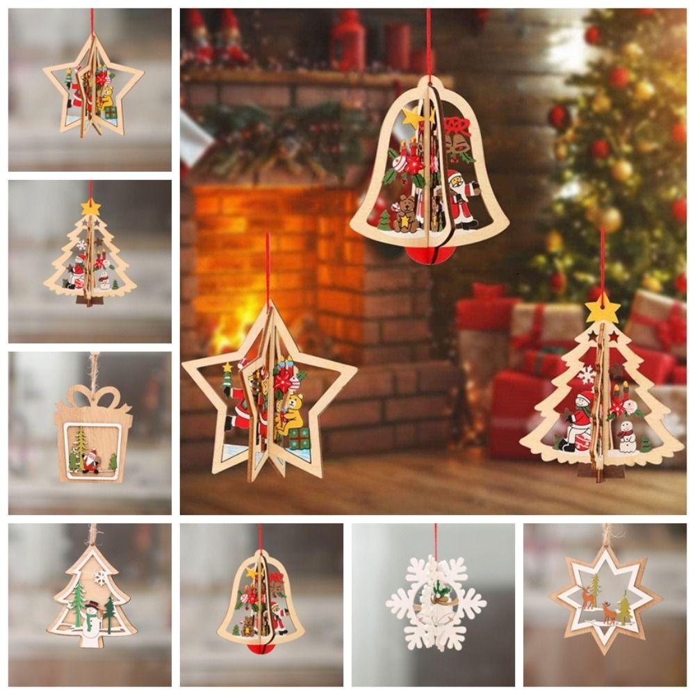 Phụ Kiện Treo Trang Trí Cây Thông Giáng Sinh Hình Ông Già Noel / Người Tuyết / Hươu Hoạt Hình handmade Bằng Gỗ