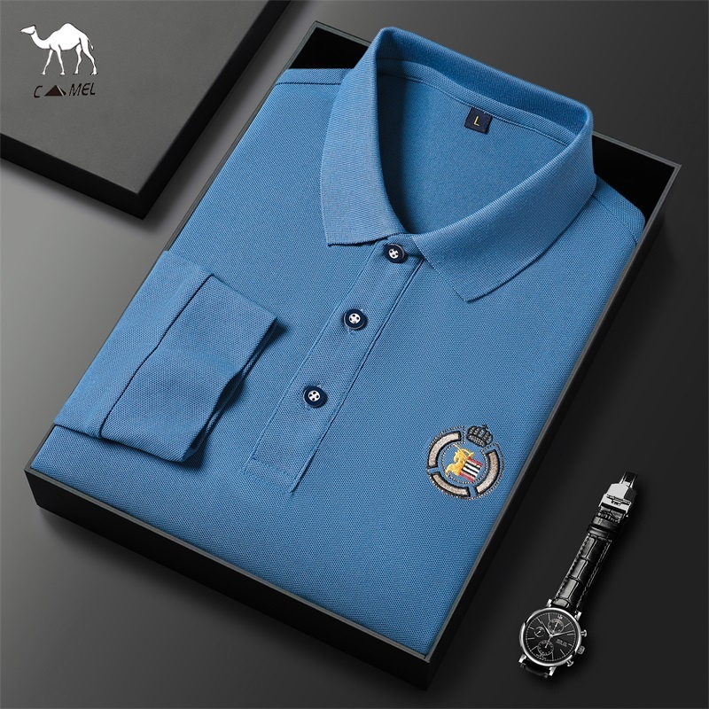 Áo polo cotton Tay Dài Dáng Rộng Thêu Họa Tiết Thời Trang Xuân Thu Mới Cho Nam