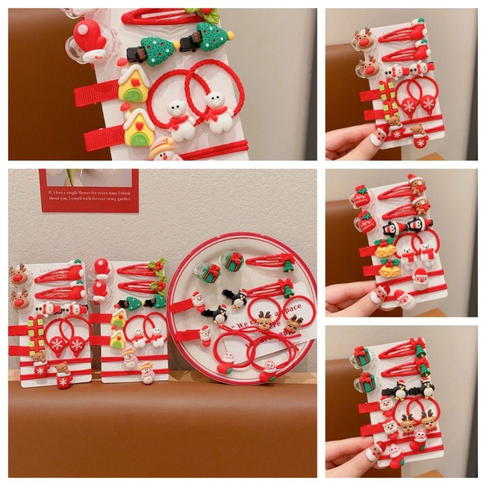 Set Kẹp Tóc / Dây Cột Tóc Trang Trí Giáng Sinh Hình Tuần Lộc / Ông Già Noel Hoạt Hình