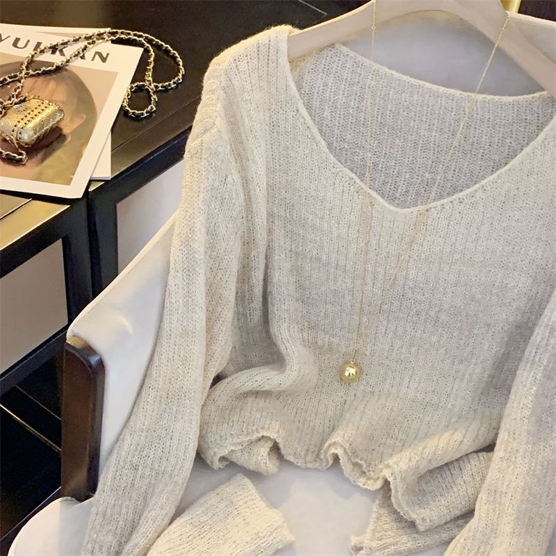 Áo Len Dệt Kim Tay Ngắn Hở Vai Màu gradient Thời Trang Mùa Xuân 2023 Dành Cho Nữ