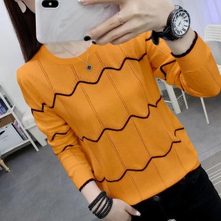 Áo Thun Tay Dài Cổ Tròn Dáng Rộng Thời Trang Thu Đông Phong Cách Hàn Quốc Cho Nữ