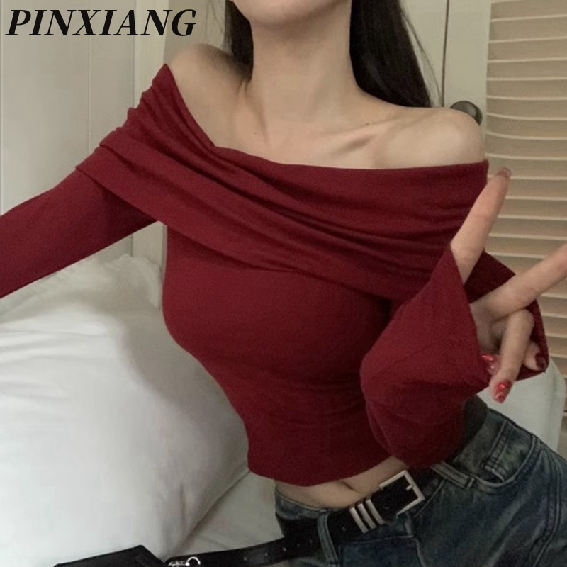 Áo Thun Tay Dài Trễ Vai Phong Cách retro Quyến Rũ Cho Nữ