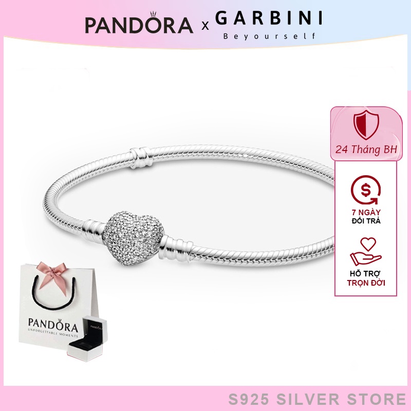 Vòng Tay Pandora Moments Sparkling Heart Clasp Snake Chain Bracelet Fullbox