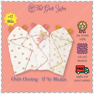 Khăn quấn ủ xô Organic 4 lớp cho bé sơ sinh, chăn ủ cho bé trai bé gái vuông chất liệu xô Muslin Tree mềm mịn cao cấp