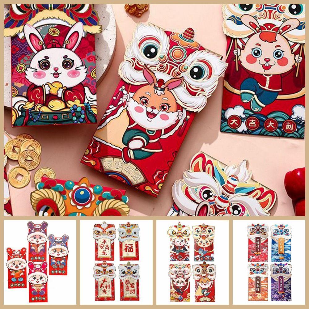 Mmluck Set 4 Bao Lì Xì Đỏ May Mắn Phong Cách Trung Hoa Họa Tiết Rồng Múa Phong Cách Hoạt Hình Trung Hoa