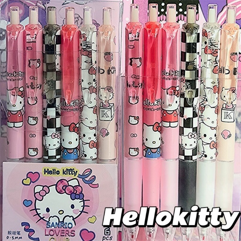 SANRIO Set 6 Bút Bi Ngòi 0.5mm Mực Đen Tự Xóa Xinh Xắn