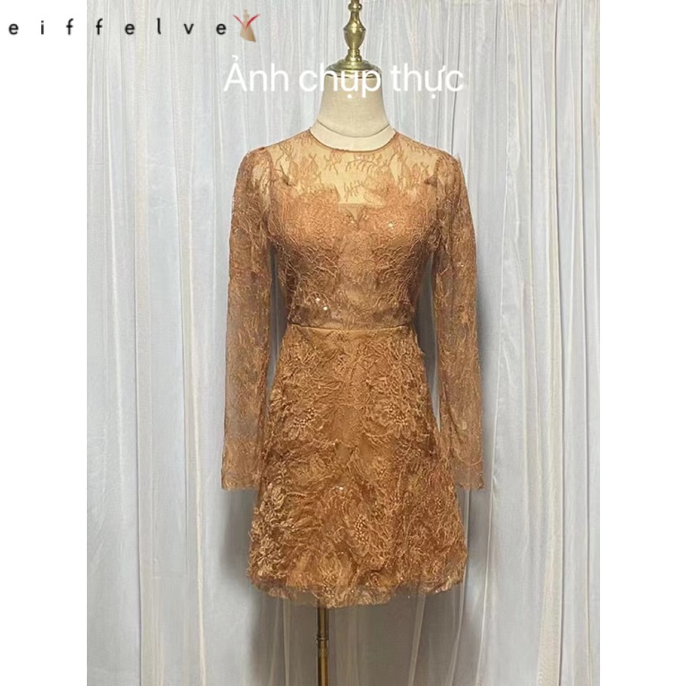 DĐầm tay dài phối ren ôm eo phong cách vintage thời trang cho nữ