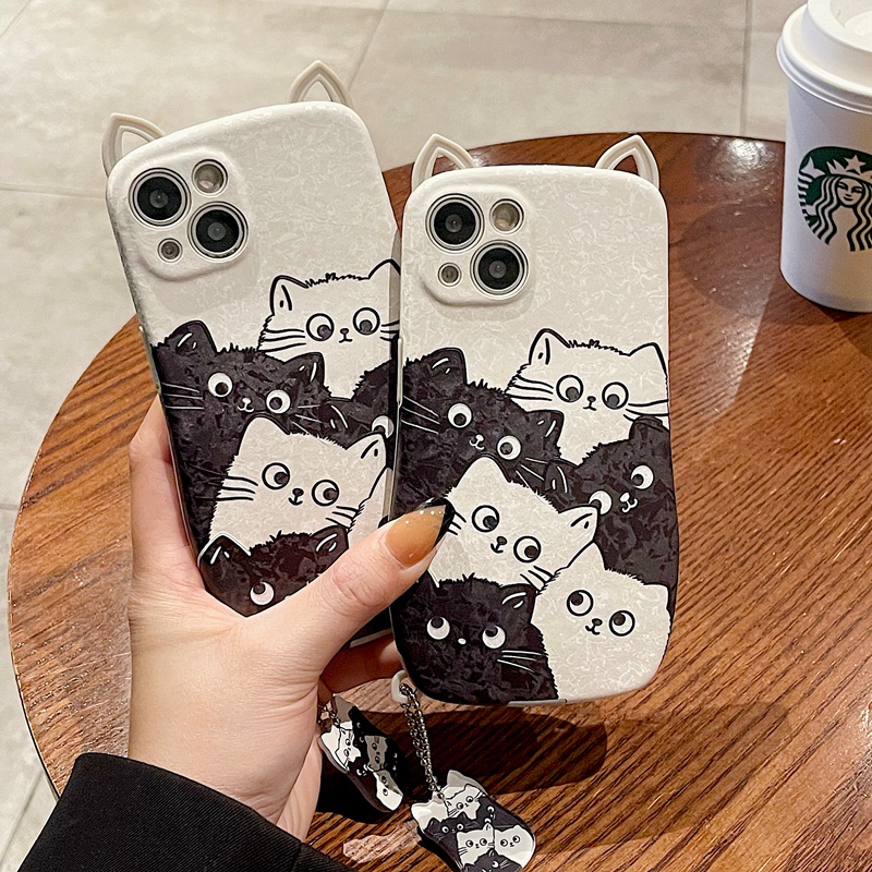 Ốp Điện Thoại Da Mềm Hình Mèo Trắng Đen Vui Nhộn Cho iphone 14 pro max 15 13 12 11 x xs max xr 7 8 plus 14plus