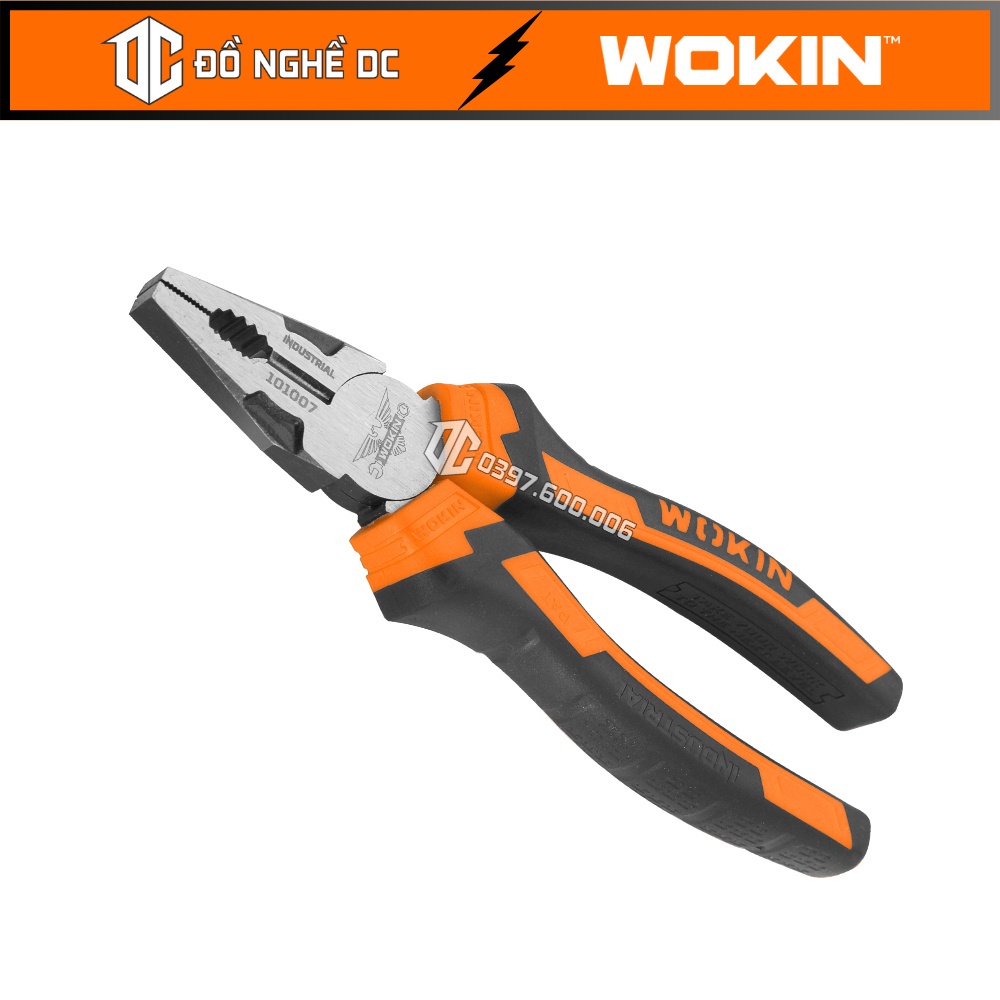 Wokin Kìm Điện, Kềm Răng đa năng công nghiệp 8"/200mm 101008  thép CR-V màu đen, dùng để cắt, kẹp,uốn các vật liệu -HP