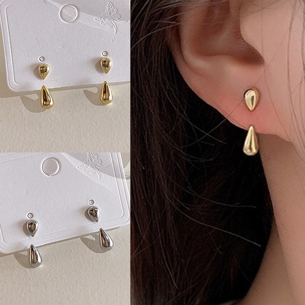 1 Đôi Bông Tai Kim Loại Hình Giọt Nước Thời Trang Dành Cho Nữ